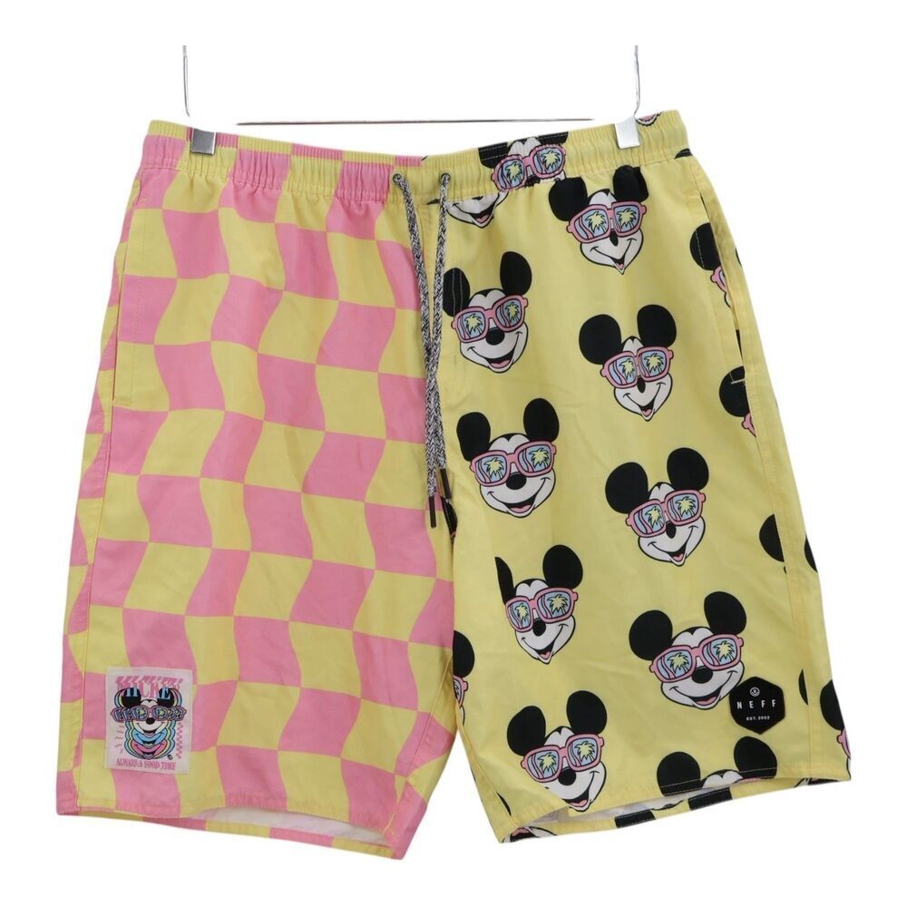 Neff x Disney Mickey Mouse Checkered Swim Trunks Shorts Men's Large